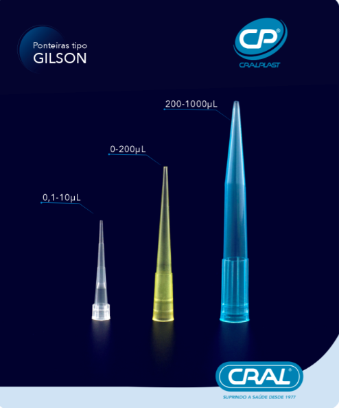 Ponteira sem filtro 200-1000uL azul tipo Gilson 1000und/pct Cralplast