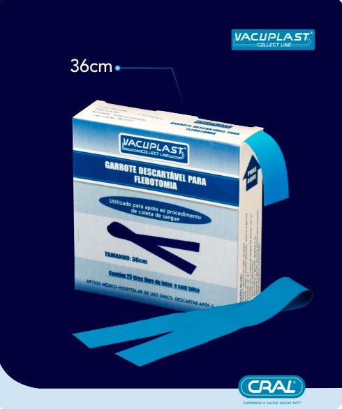 Garrote descartável para flebotomia em tiras 25und/cx Vacuplast