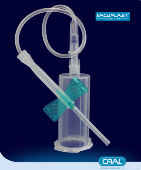 Escalpe de segurança para coleta de sangue a vácuo com adaptador cx/100 unidades– Vacuplast®