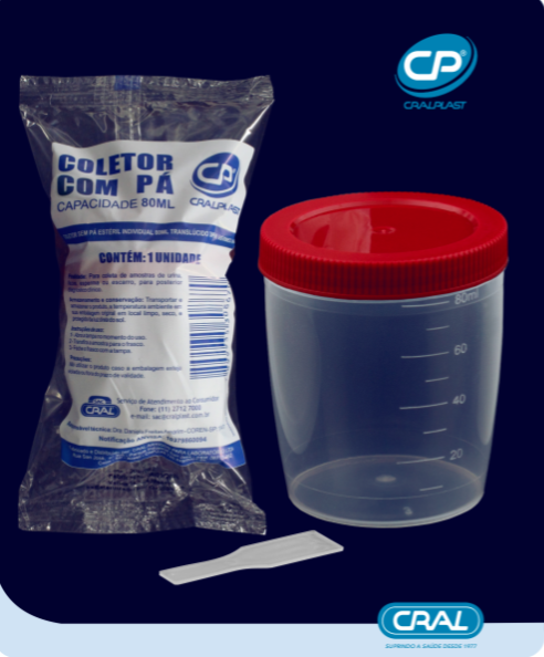 Coletor 80ml tampa vermelha individual cx/500 unidades - CRALPLAST