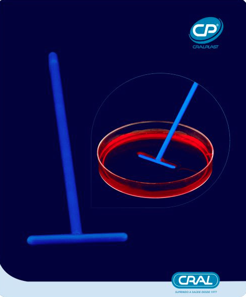 Alça para esfregaço tipo Drigalski formato “L” ou “T” cor azul estéril 5 und./pct – CRALPLAST