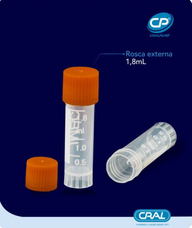 TUBO PARA CONGELAMENTO 12X45MM ROSCA EXTERNA GRADUADO 1.8ML CAPACIDADE TOTAL 2.0