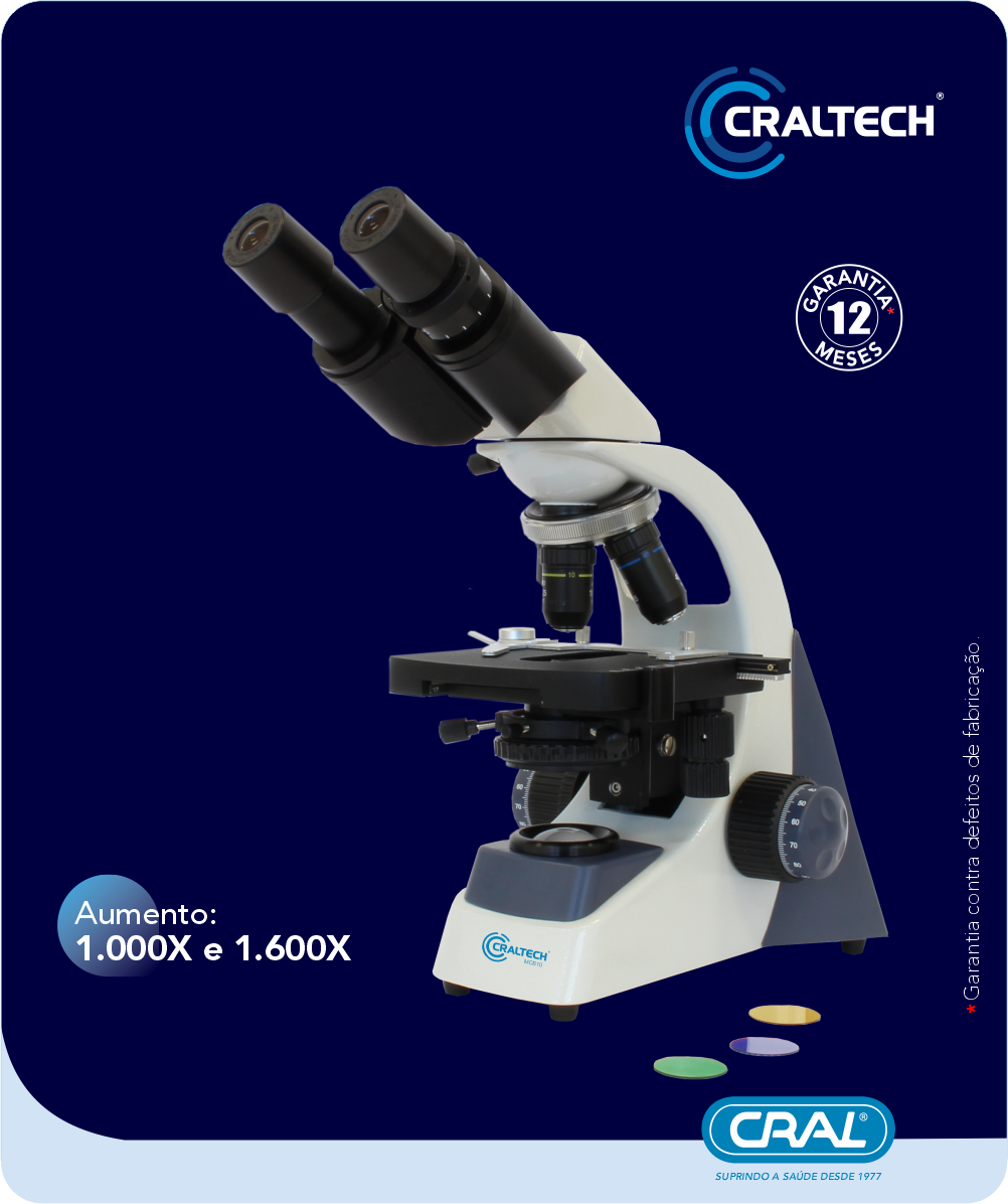 Microscópio Biológico Binocular 1600x Acromático MICB10 Bivolt Craltech
